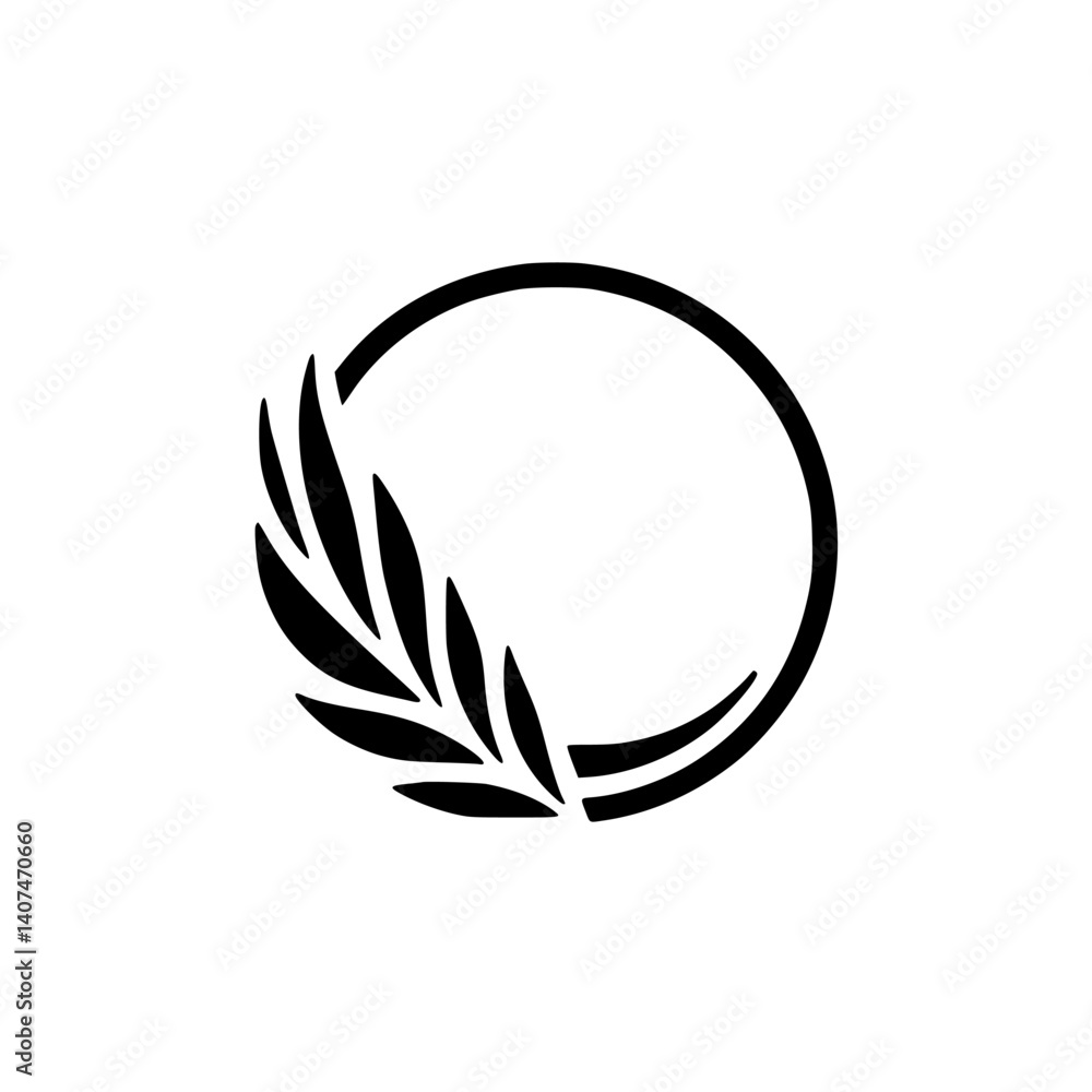Minimalist Laurel Wreath Circle Design, Black on White Minimalist Laurel Wreath Circle Design, Black on White