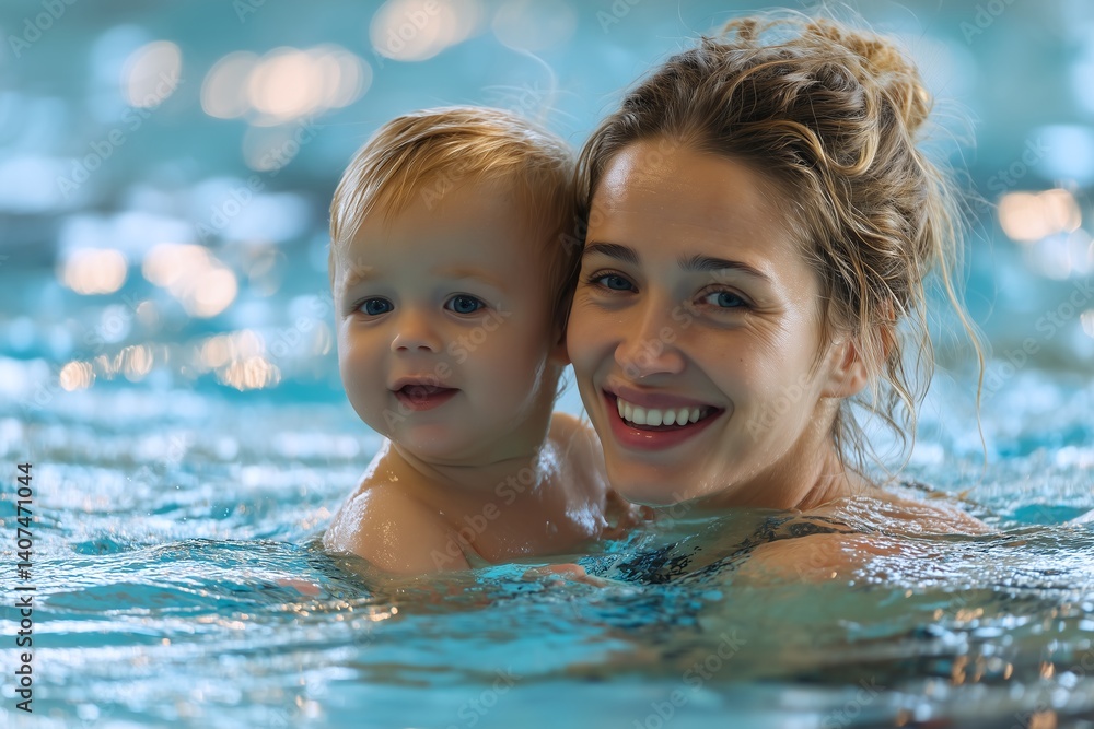 Happy mother and baby are enjoying time together in a swimming pool Happy mother and baby are enjoying time together in a swimming pool