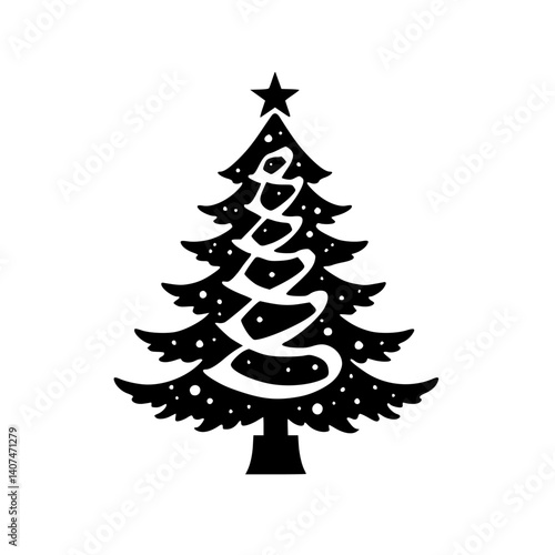 Minimalist Black and White Christmas Tree Icon, Clean Festive Design