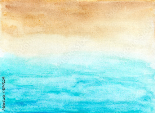 Watercolor blue and sand watercolor background on canvas. Wallpaper with abstract illustration for text design, postcards