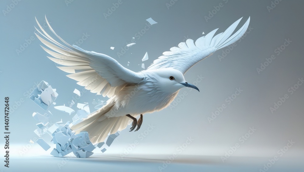 White Dove Breaking Through Shattered Fragments Soaring in Flight Symbolic of Hope and Freedom White Dove Breaking Through Shattered Fragments Soaring in Flight Symbolic of Hope and Freedom