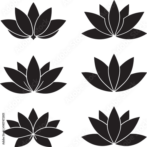 sat of lotus flowers silhouette victor isolated on the white background.