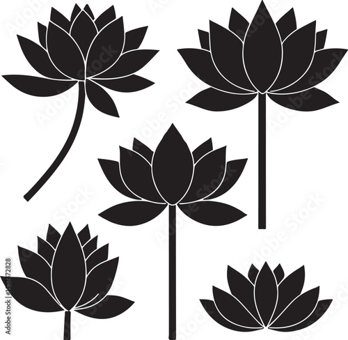 sat of lotus flowers silhouette victor isolated on the white background.