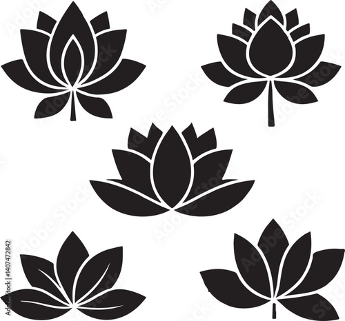 sat of lotus flowers silhouette victor isolated on the white background.