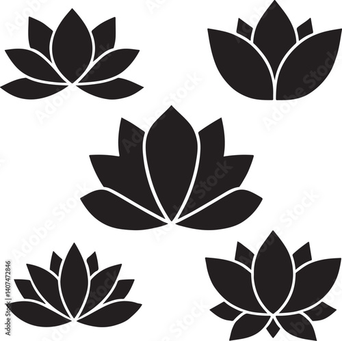 sat of lotus flowers silhouette victor isolated on the white background.
