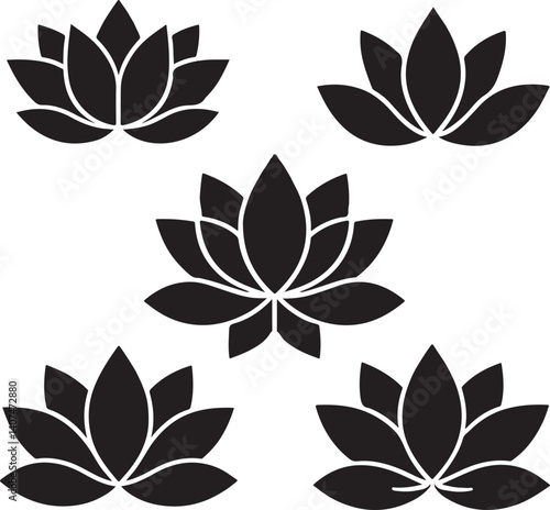 sat of lotus flowers silhouette victor isolated on the white background.
