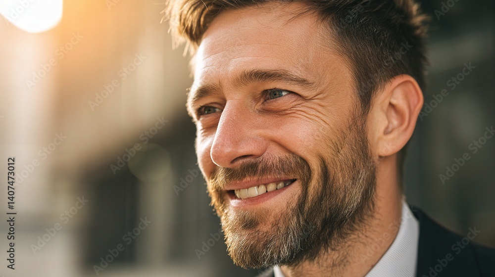 Obraz premium Confident Smiling Businessman Close-Up in Natural Light