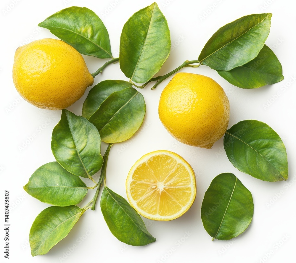 custom made wallpaper toronto digitalFresh Yellow Lemons with Green Leaves on White Background Ideal for Food Photography, Culinary Projects, or Natural Product Promotions
