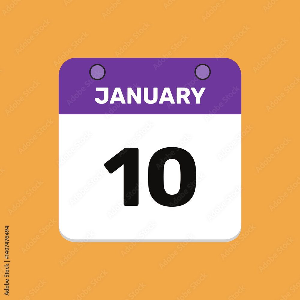 Calendar january 10 date calendar and year, vector icon Calendar january 10 date calendar and year, vector icon