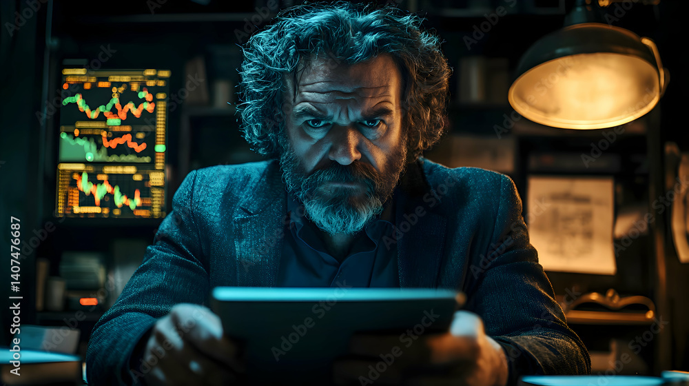 Financial advisor analyzing stock data with digital tools and projections displayed on a tablet, with visible copy space Financial advisor analyzing stock data with digital tools and projections displayed on a tablet, with visible copy space