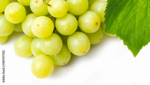 Fresh Green Grape Cluster with Leaf Detail
