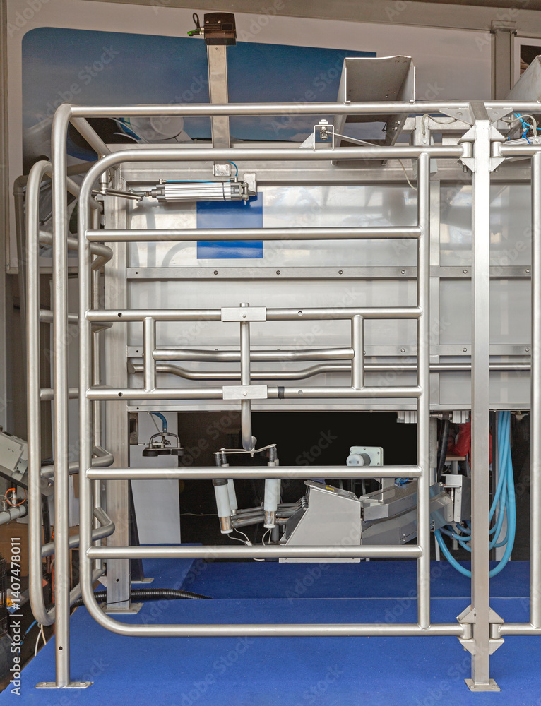 Automated Robotic Milking Machine With Texas Gate at Modern Dairy Farm