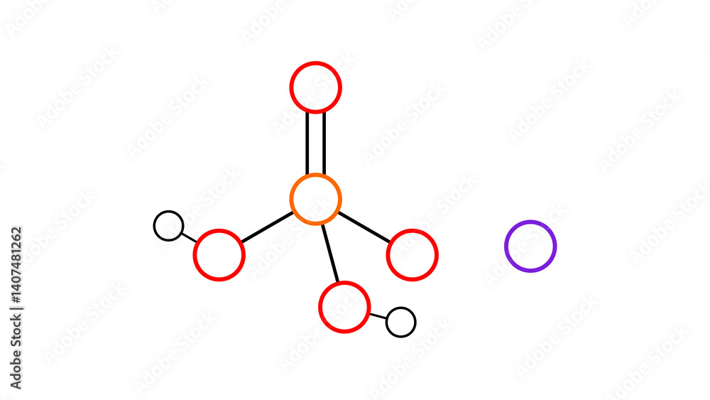 monopotassium phosphate molecule, structural chemical formula, ball-and-stick model, isolated image e340 monopotassium phosphate molecule, structural chemical formula, ball-and-stick model, isolated image e340