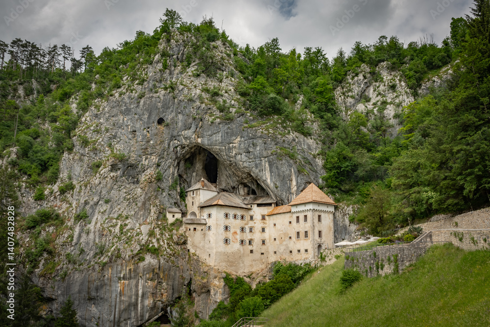 Predjama Castle or Castel Lueghi built within a cave near Postojna. Renaissance castle built within a cave mouth in Slovenia.