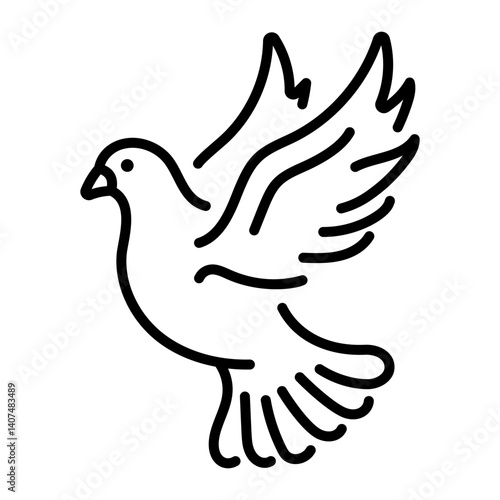 A linear style icon showing a peace dove 