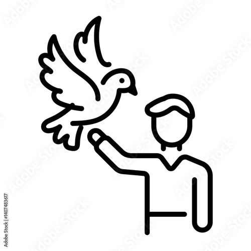 A character releasing dove, line style icon 