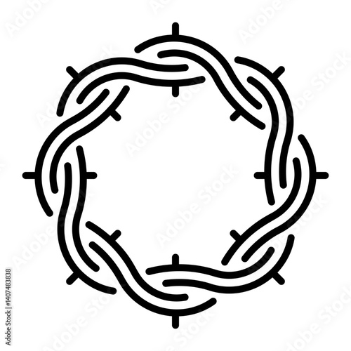 A linear style icon showing a thorn crown 