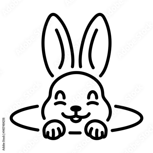 A line style icon of a peeking bunny 