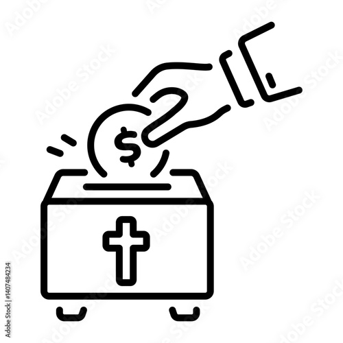 A linear style icon of collecting alms in a box 