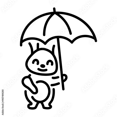 A bunny holding an umbrella depicting easter day, line icon 