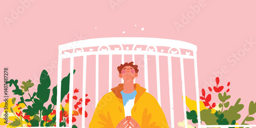A person is absorbed in meditation. Captured in an illustration, a moment of peace. Focus on spiritual mindfulness and calm.