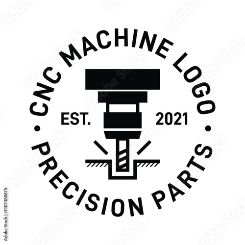 CNC Machine Logo Precision Part Vector Concept. Machining Logo Round Shape For Milling Machine and Machinery Business Black and White