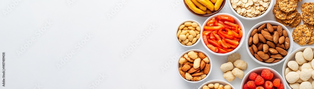 a healthy snacking guide, portion-controlled snack chart, bright layout, isolated on white background a healthy snacking guide, portion-controlled snack chart, bright layout, isolated on white background