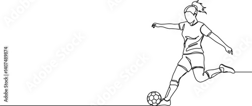 continuous single line drawing of female soccer player, line art vector illustration