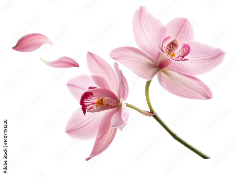 Obraz premium Delicate orchid flower petals drift gracefully, showcasing beauty of nature artistry in vibrant pink hues
