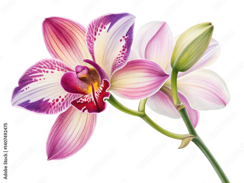 Naklejka premium stunning orchid flower showcases vibrant colors and intricate details, embodying nature beauty and elegance