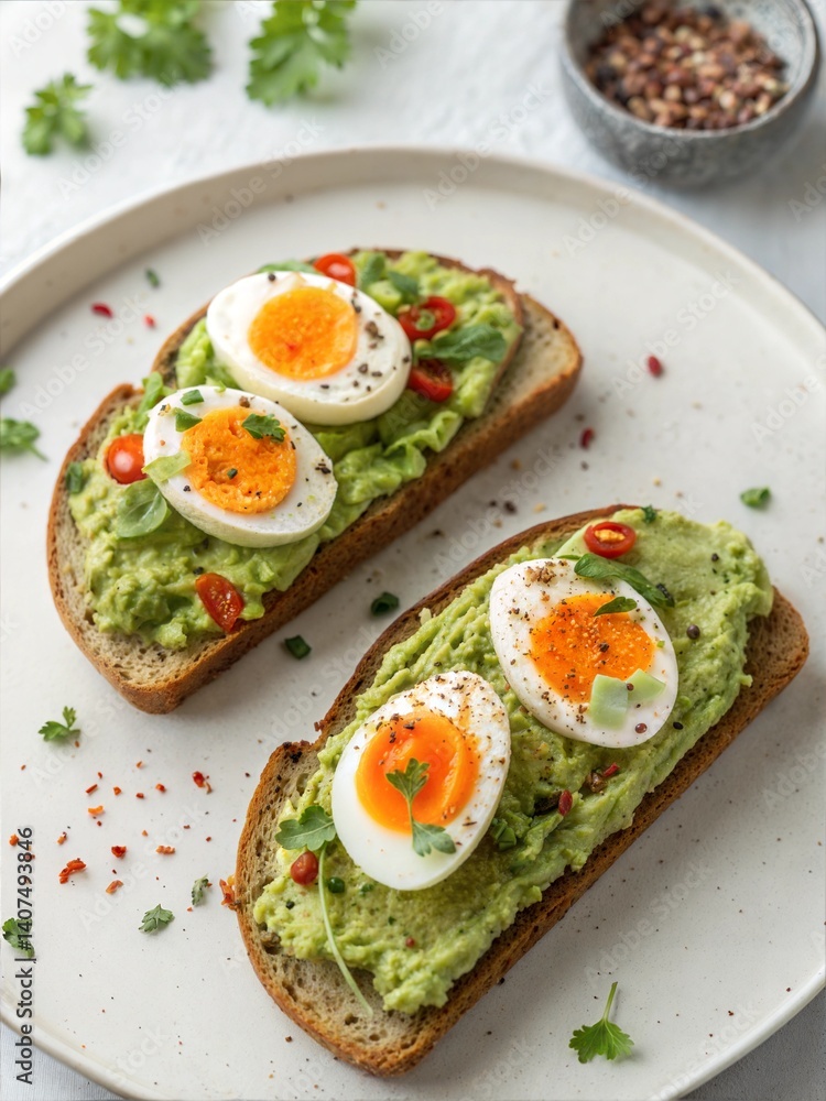 Avocado Toast with Boiled Eggs and Chili Peppers Avocado Toast with Boiled Eggs and Chili Peppers