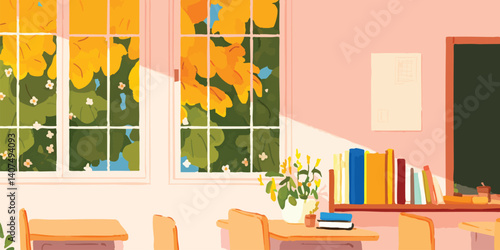 Classroom sunlit autumn lea...