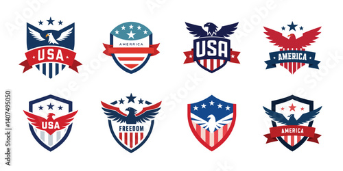 American eagle shield set, USA banner vector illustration collection for 4th of July