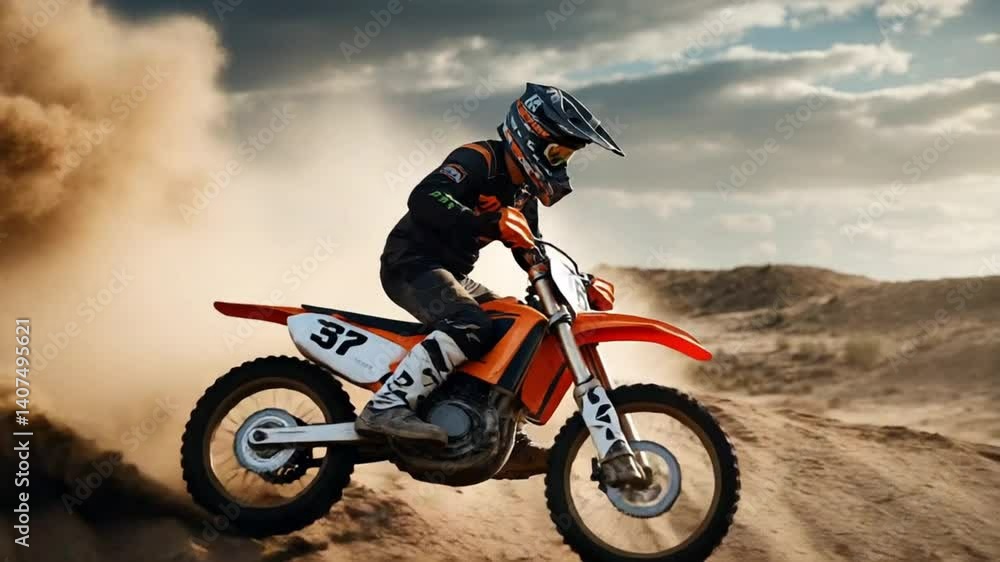 High-Speed Motocross Action – Rider Blazing Through Dusty Terrain High-Speed Motocross Action – Rider Blazing Through Dusty Terrain