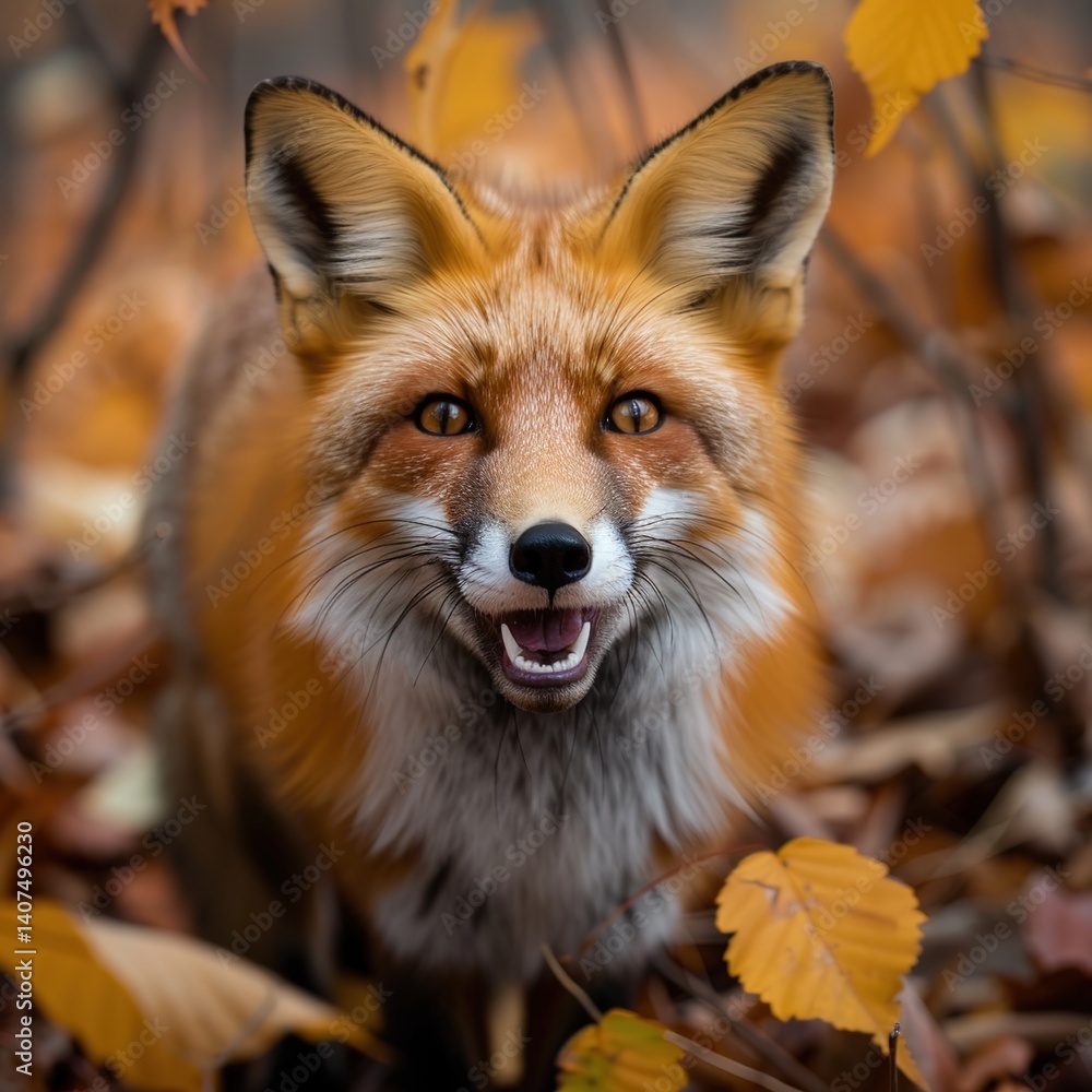 Fototapeta premium Playful Foxes Frolicking in the Springtime Meadow, Surrounded by Blossoms and Fresh Greenery