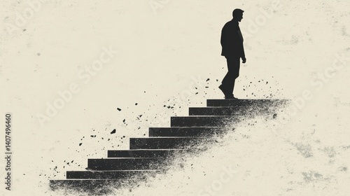 Silhouette of a male adult descending crumbling stairs into mystery