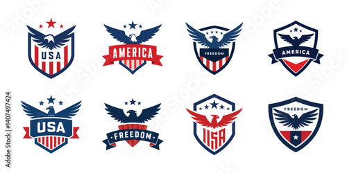 American eagle shield set, USA banner vector illustration collection for 4th of July