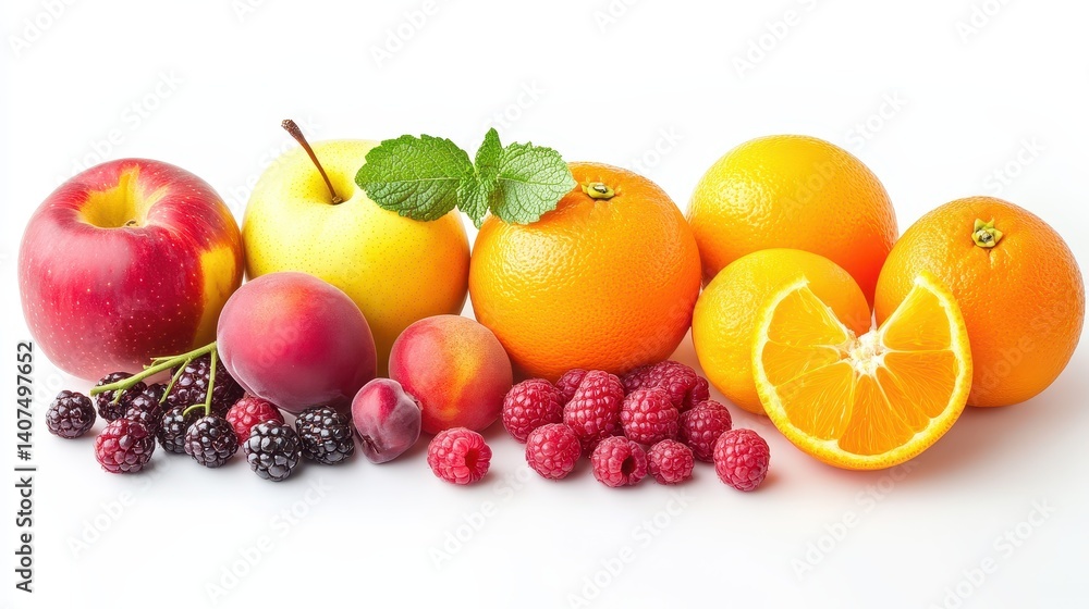 Fresh assorted fruits including apples, oranges, peaches, berries, and plums Fresh assorted fruits including apples, oranges, peaches, berries, and plums