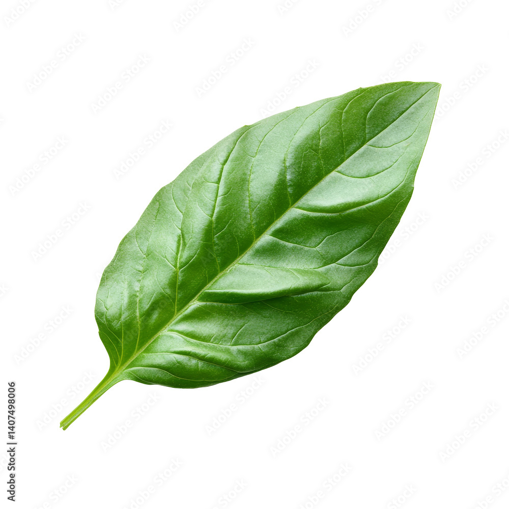 Obraz premium Fresh organic green basil leaf isolated on a transparent background ideal for culinary uses and herb gardening, Fresh organic green basil leaf transparent background. Basil leaves transparent