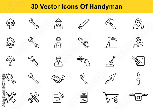 Thirty Handyman Vector Icons Set for Repair Service