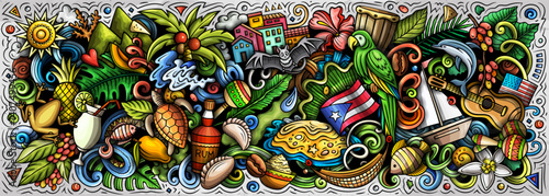 Puerto Rico cartoon doodle vector banner