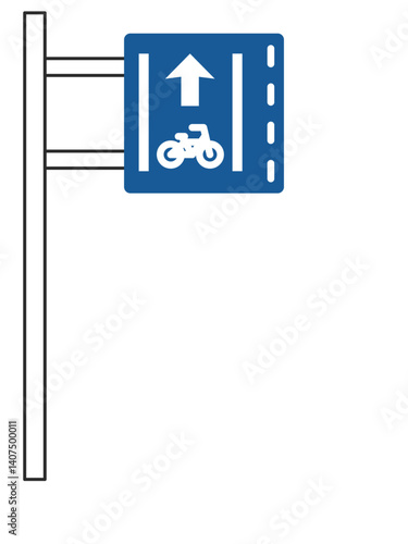 ポール付きのシンプル標識の単品イラスト　普通自転車専用通行帯