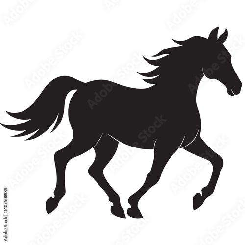 Vector on white background black silhouette of running horset