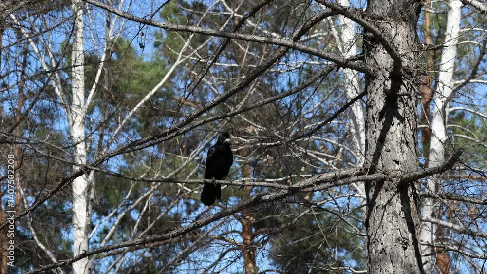 wild crows in their daily daytime activities in the spring park in sunny weather wild crows in their daily daytime activities in the spring park in sunny weather