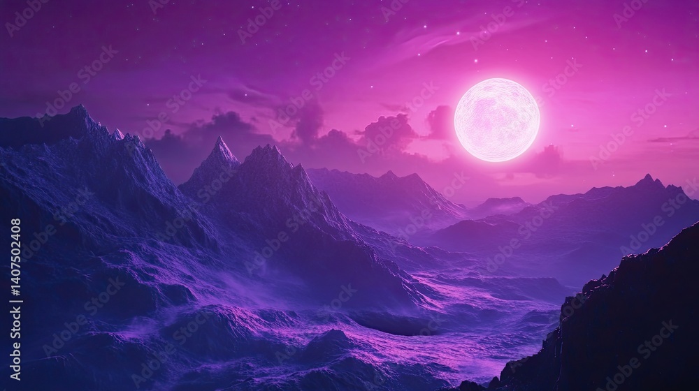 Ethereal lunar landscape with vibrant magenta and indigo mountains dreamscape Ethereal lunar landscape with vibrant magenta and indigo mountains dreamscape
