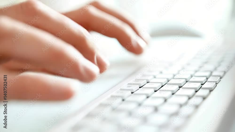 Typing on White Keyboard Close-up for Office Work and Communication Typing on White Keyboard Close-up for Office Work and Communication