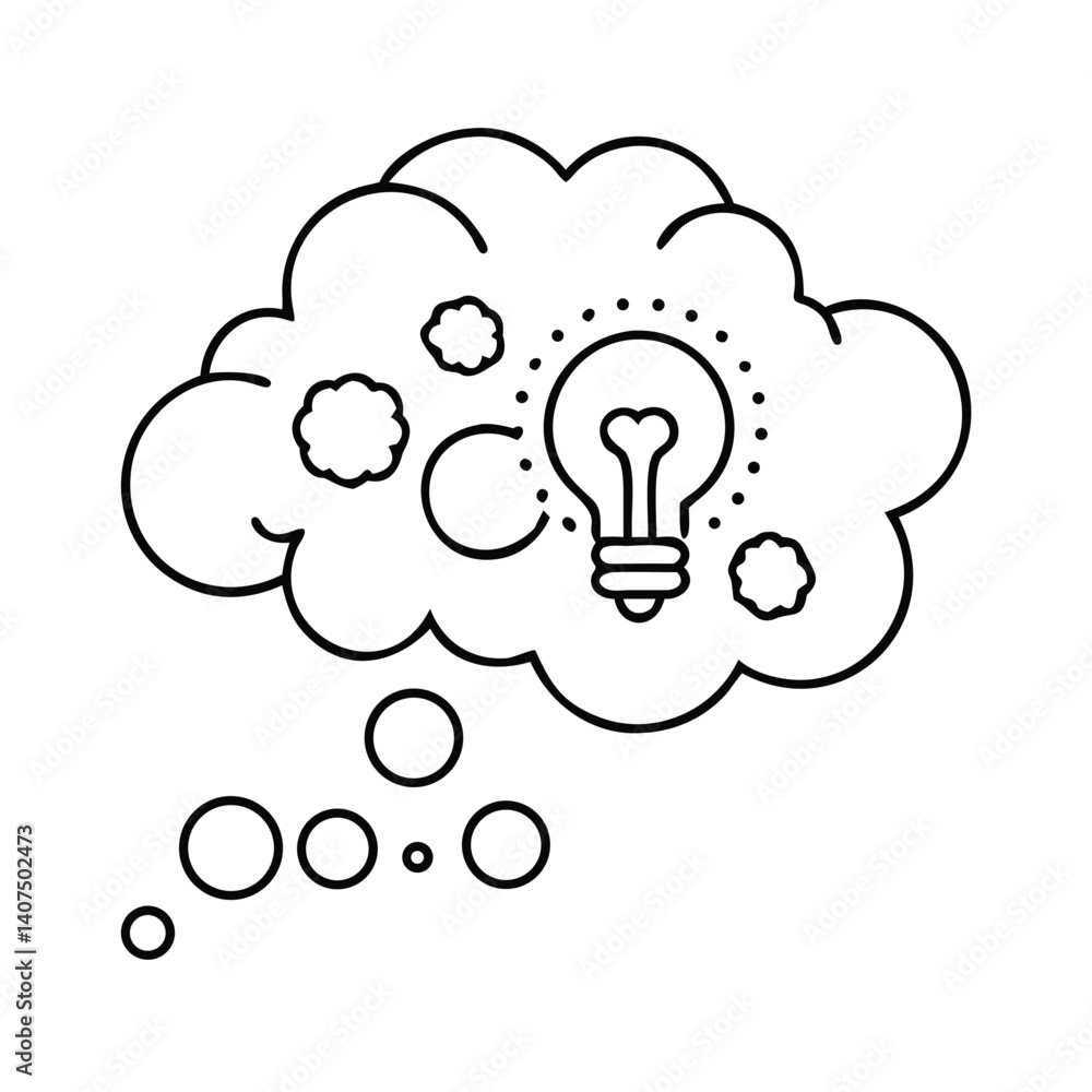 Icon of a lightbulb in a cloud symbolizing creative thinking and mental health Icon of a lightbulb in a cloud symbolizing creative thinking and mental health
