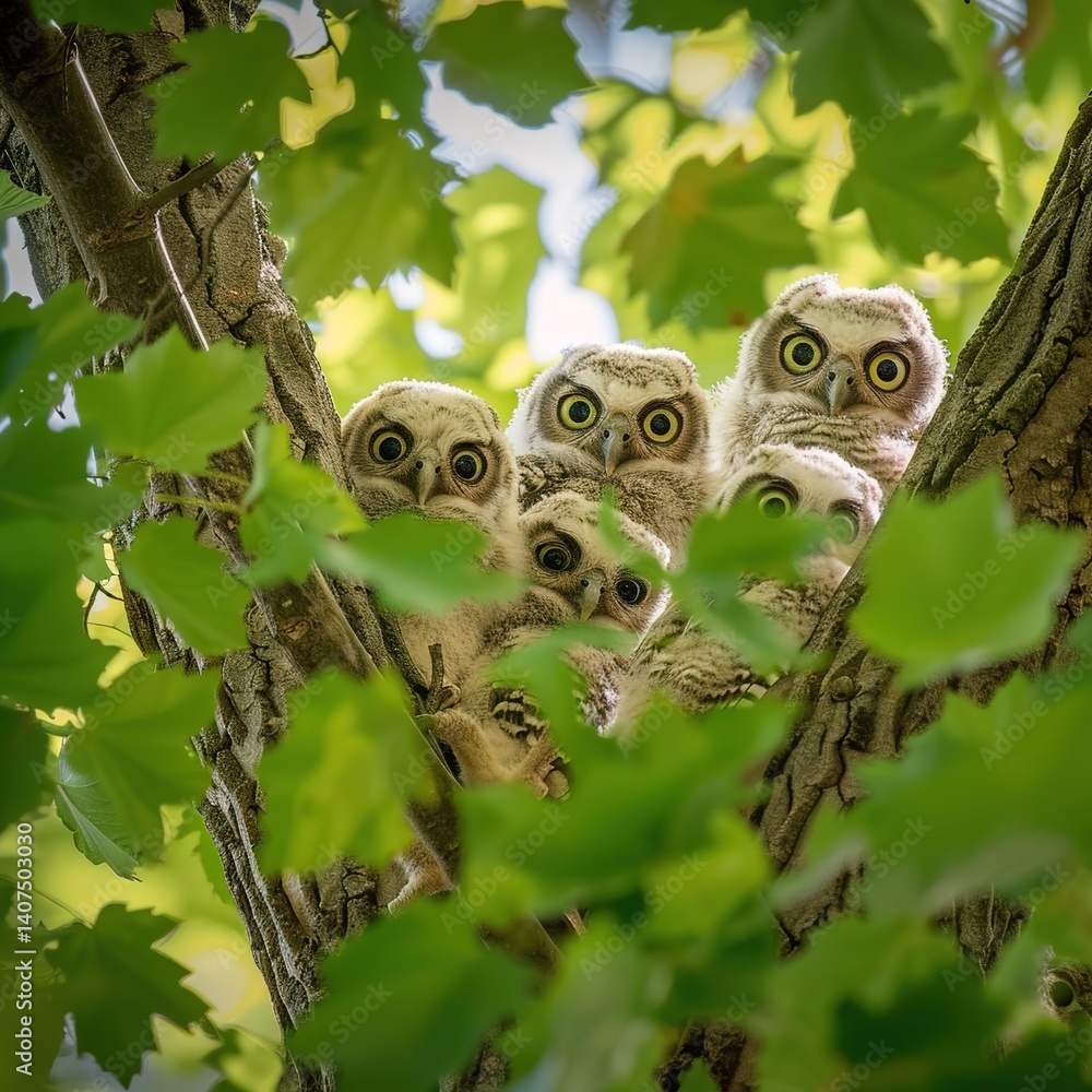 Adorable Baby Owls Snuggling Together, Their Big Eyes Full of Wonder and Forest Charm Adorable Baby Owls Snuggling Together, Their Big Eyes Full of Wonder and Forest Charm