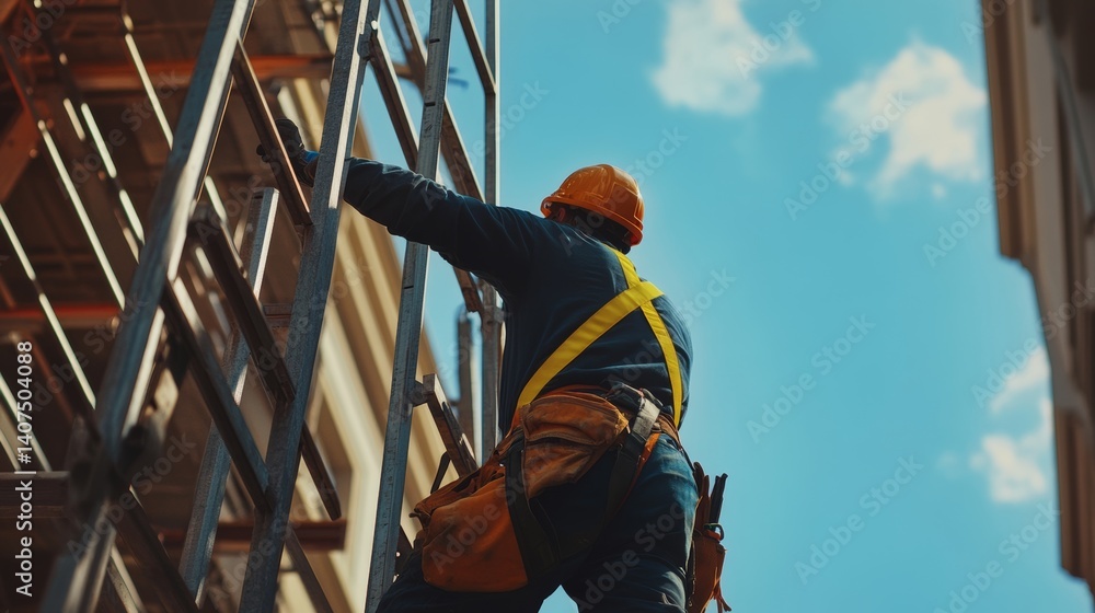 Construction worker adjusting the height of scaffolding. Featuring teamwork and safety Construction worker adjusting the height of scaffolding. Featuring teamwork and safety