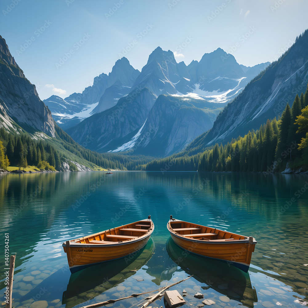 Mountain Lake Boats: Serenity Scenery Wallpaper Mountain Lake Boats: Serenity Scenery Wallpaper